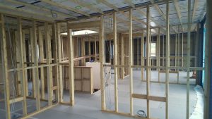 Timber frame interior construction in progress by David Love for residential property build